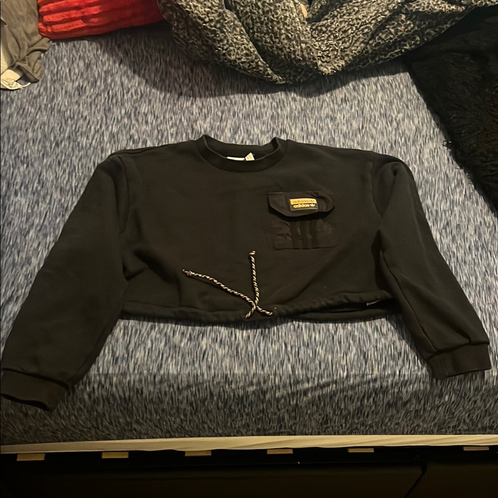 Adidas Black and Gold Embellished Cropped Sweatshirt